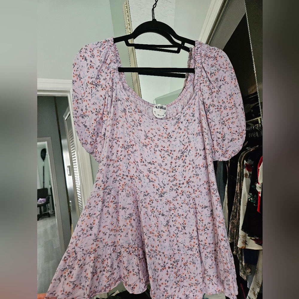 Arula Purple Floral Babydoll Top - Size 14/16